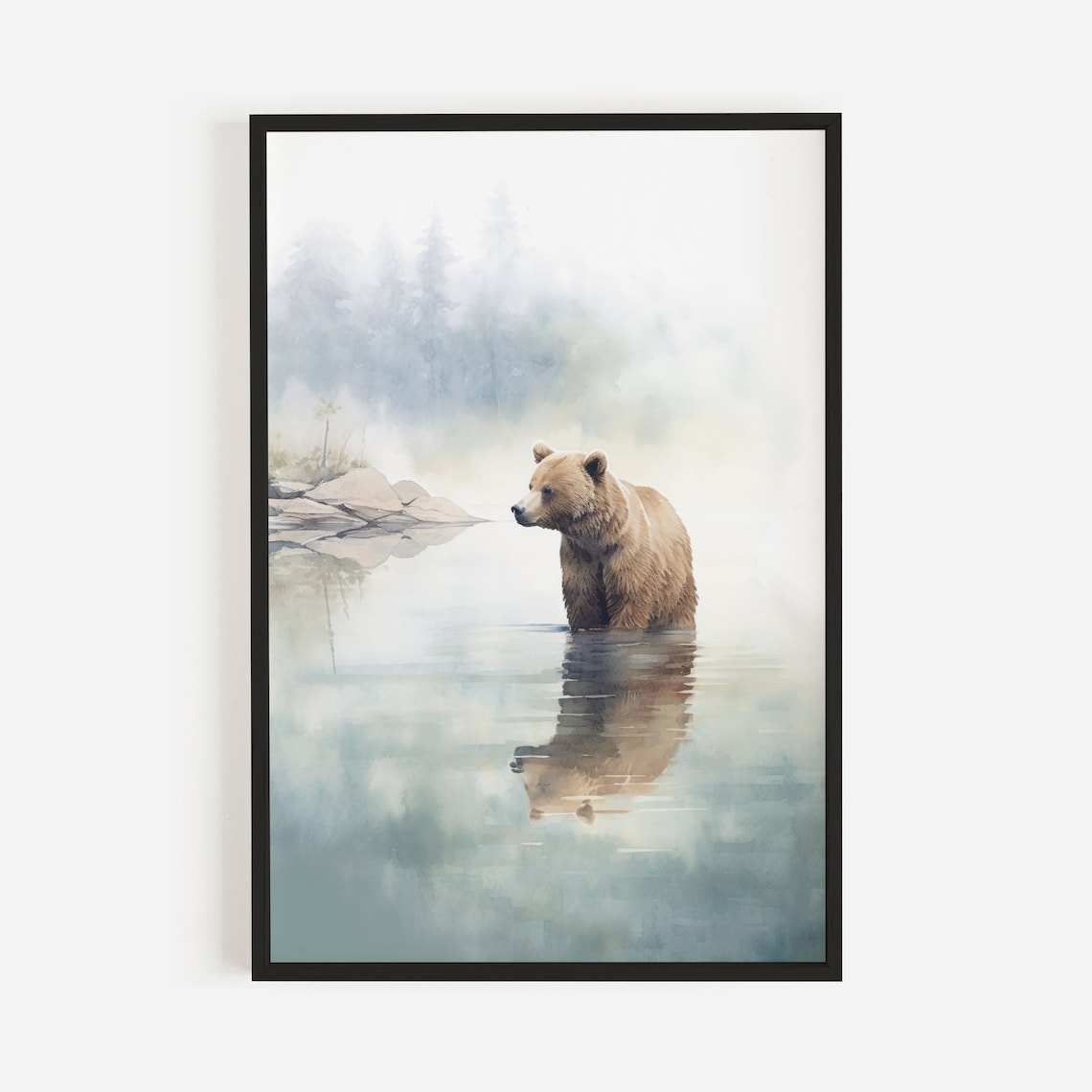 Bear Watercolor Landscape Art Print, Cabin Decor - Image 2