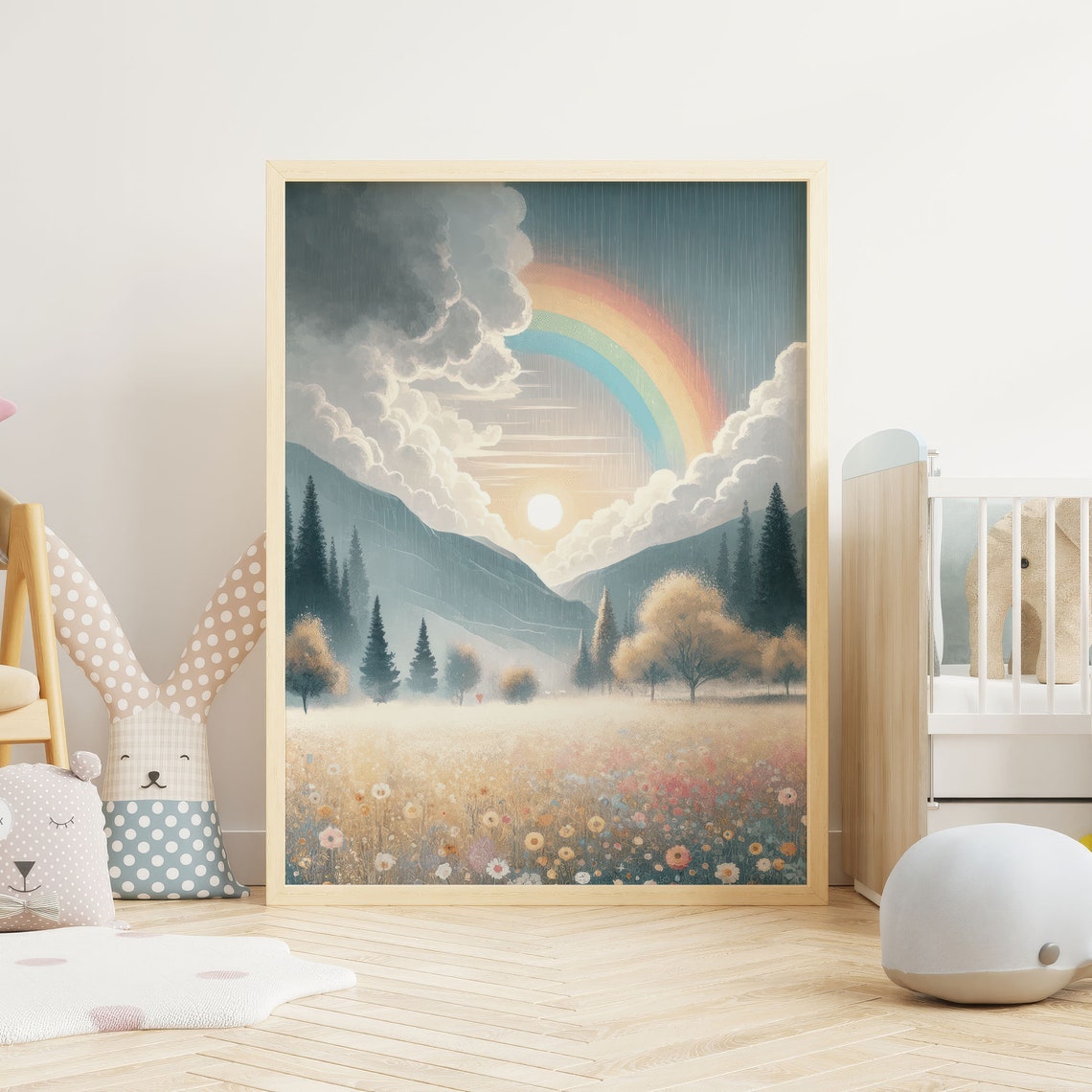 Wildflower Field Art Mountain Landscape Rainbow Nursery Decor Girl Adventure Print Wildflower Girls Room Wall Decor Girl Art - Image 2