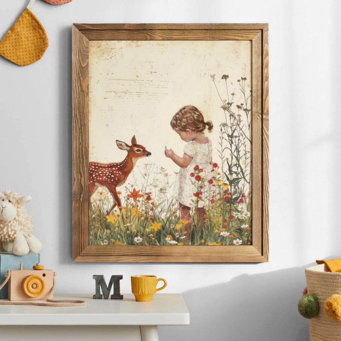 Little Girl And Fawn In Wildflower Meadow Nursery Art Poster - Image 5