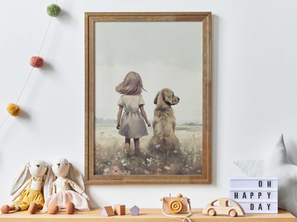 Golden Retriever Nursery Decor Dog Nursery Decor Golden Retriever Print Dog Art Girl Dog Print Girls Room Girl Wall Art