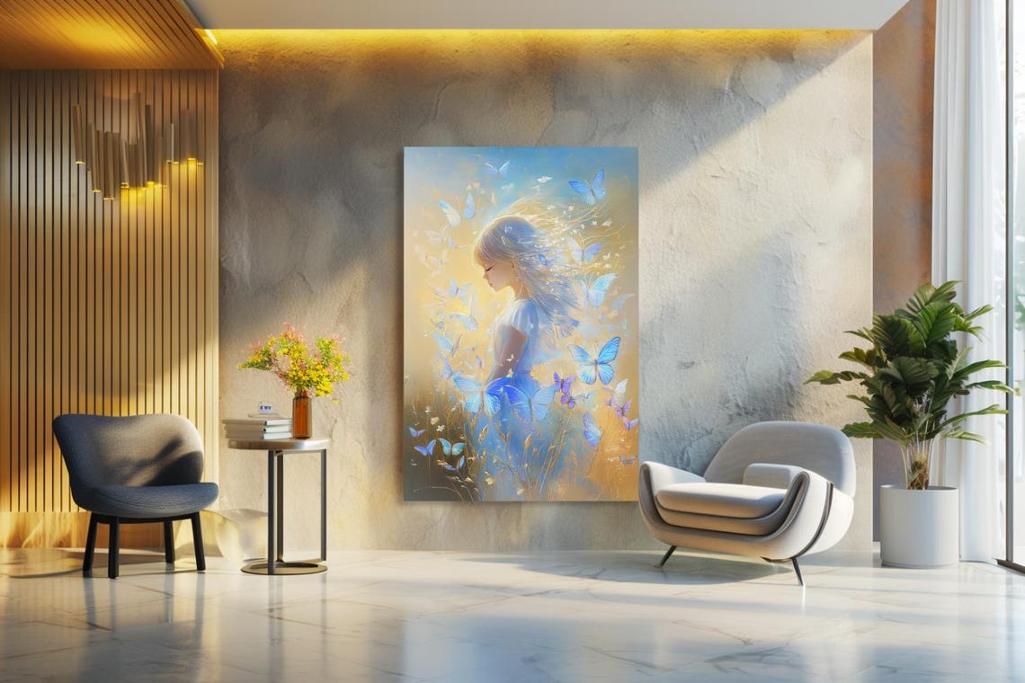 Painting Dance Of Butterflies Abstract Stretched Painting Wall Art Print Contemporary Artwork For Home Decor