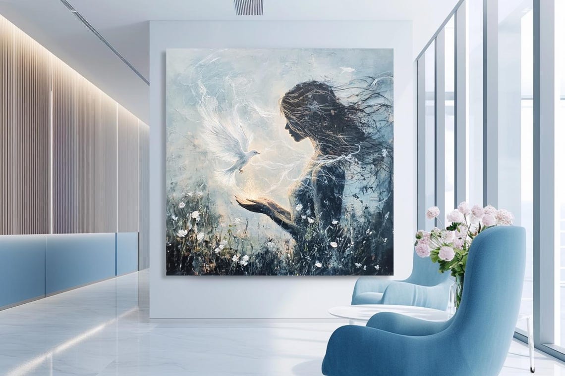 Woman Releasing White Dove Watercolor Peace Hope Decor Poster - Image 2