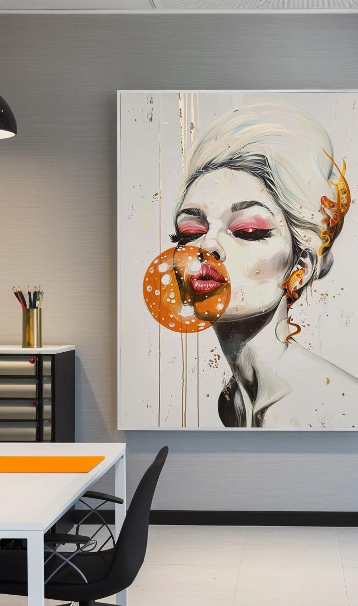 Woman Blowing Golden Bubble With Goldfish Fantasy Art Poster - Image 3
