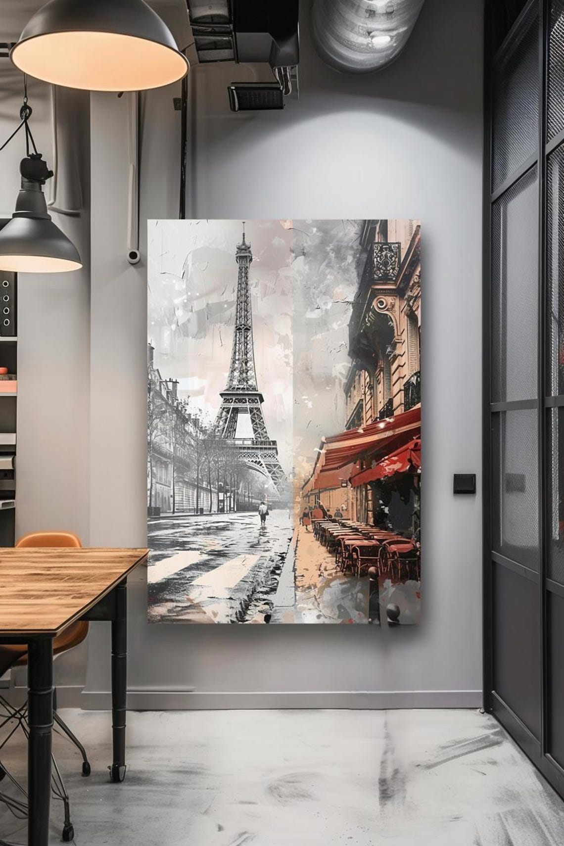 Rainy Paris Street With Eiffel Tower And Red Cafe Awnings Poster - Image 3