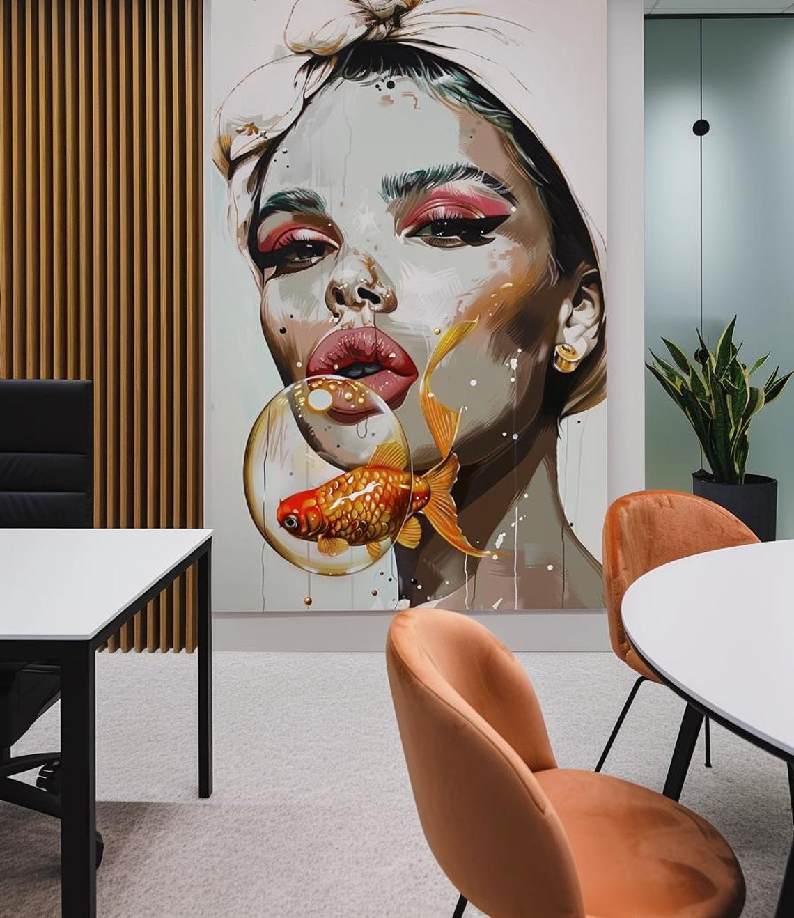 Woman Portrait With Goldfish Bubble Pop Art Surreal Decor Poster - Image 2