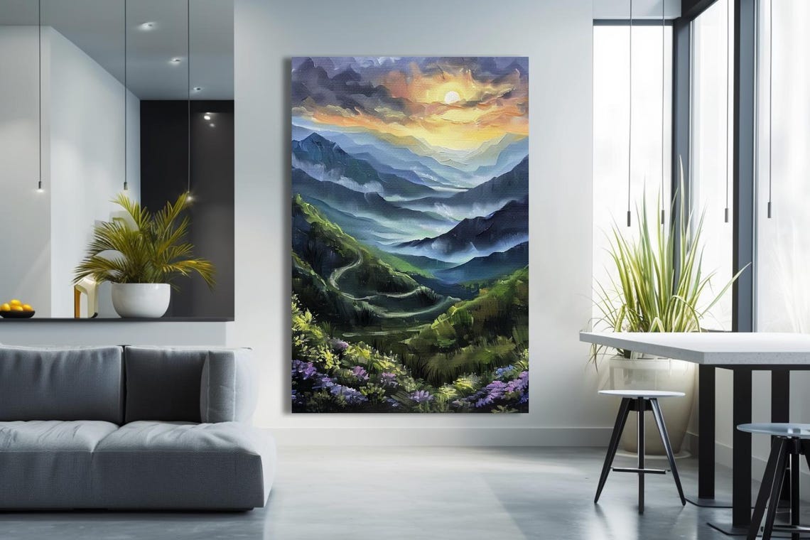 Painting Between The Mountains Abstract Stretched Painting Wall Art Print Contemporary Artwork For Home Decor - Image 3