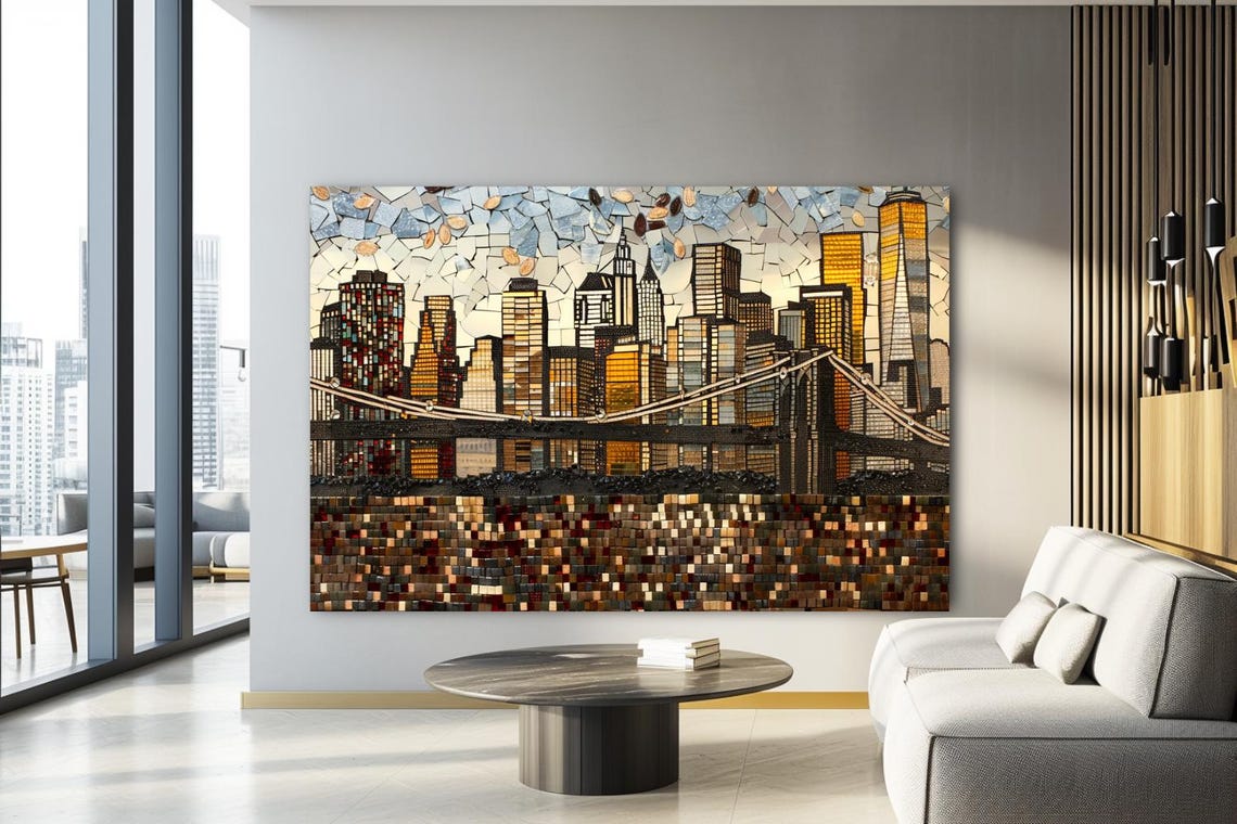 Painting Bridge In The City Abstract Stretched Painting Wall Art Print Contemporary Artwork For Home Decor - Image 2