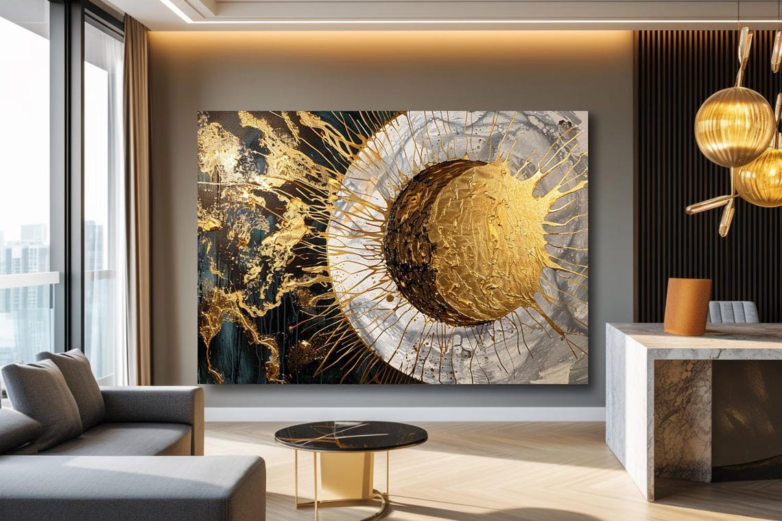 Golden Dawn Gold Leaf Sun Burst Large Abstract Texture Art Poster