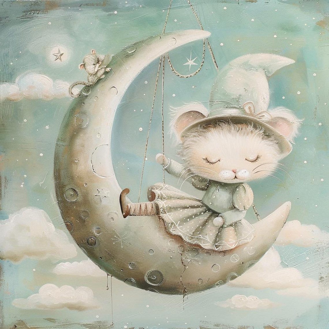 Painting Moon Swings Abstract Stretched Painting Wall Art Print Contemporary Artwork For Home Decor - Image 2