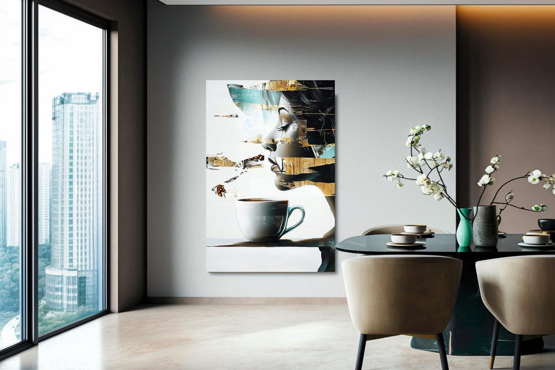 Painting Coffee Abstract Stretched Painting Wall Art Print Contemporary Artwork For Home Decor