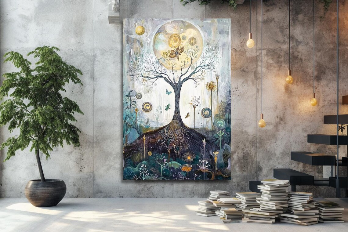 Wishes Of Nature Moon Tree Butterflies Whimsical Abstract Poster