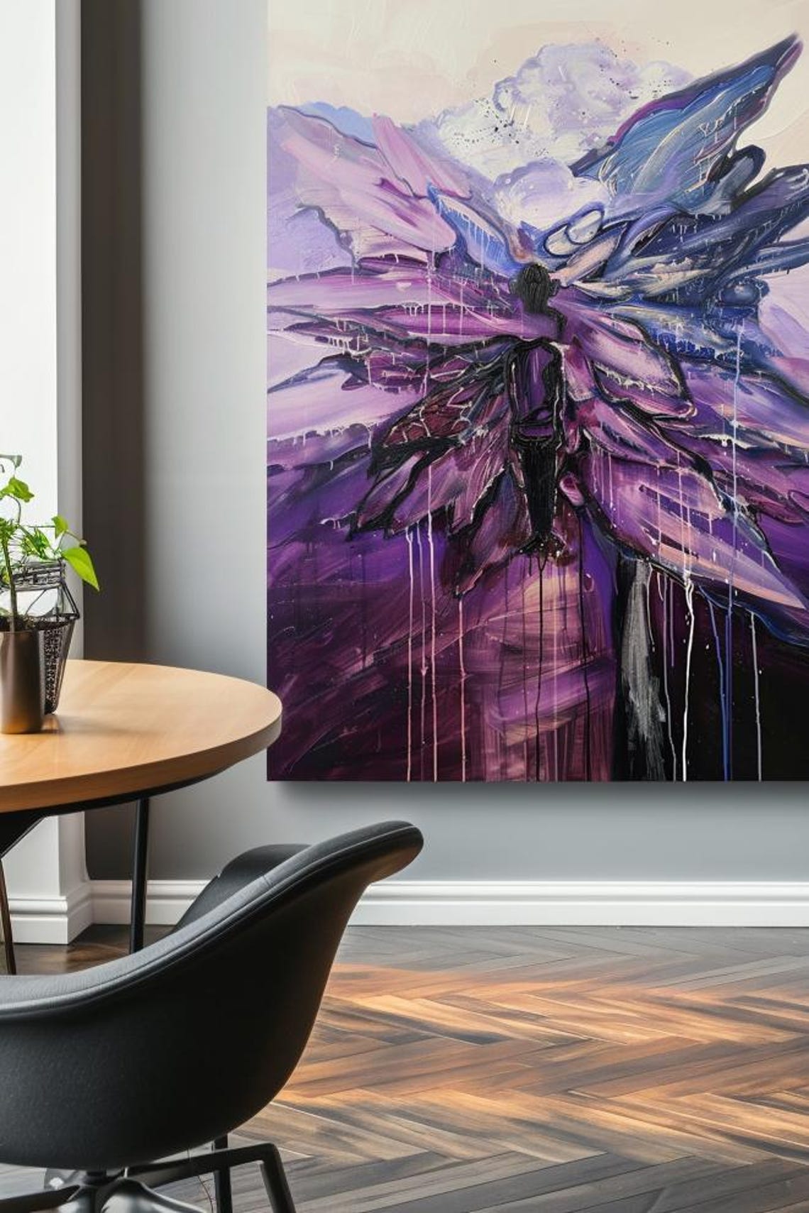 Purple Butterfly Wings Dark Angel Silhouette Abstract Art Poster