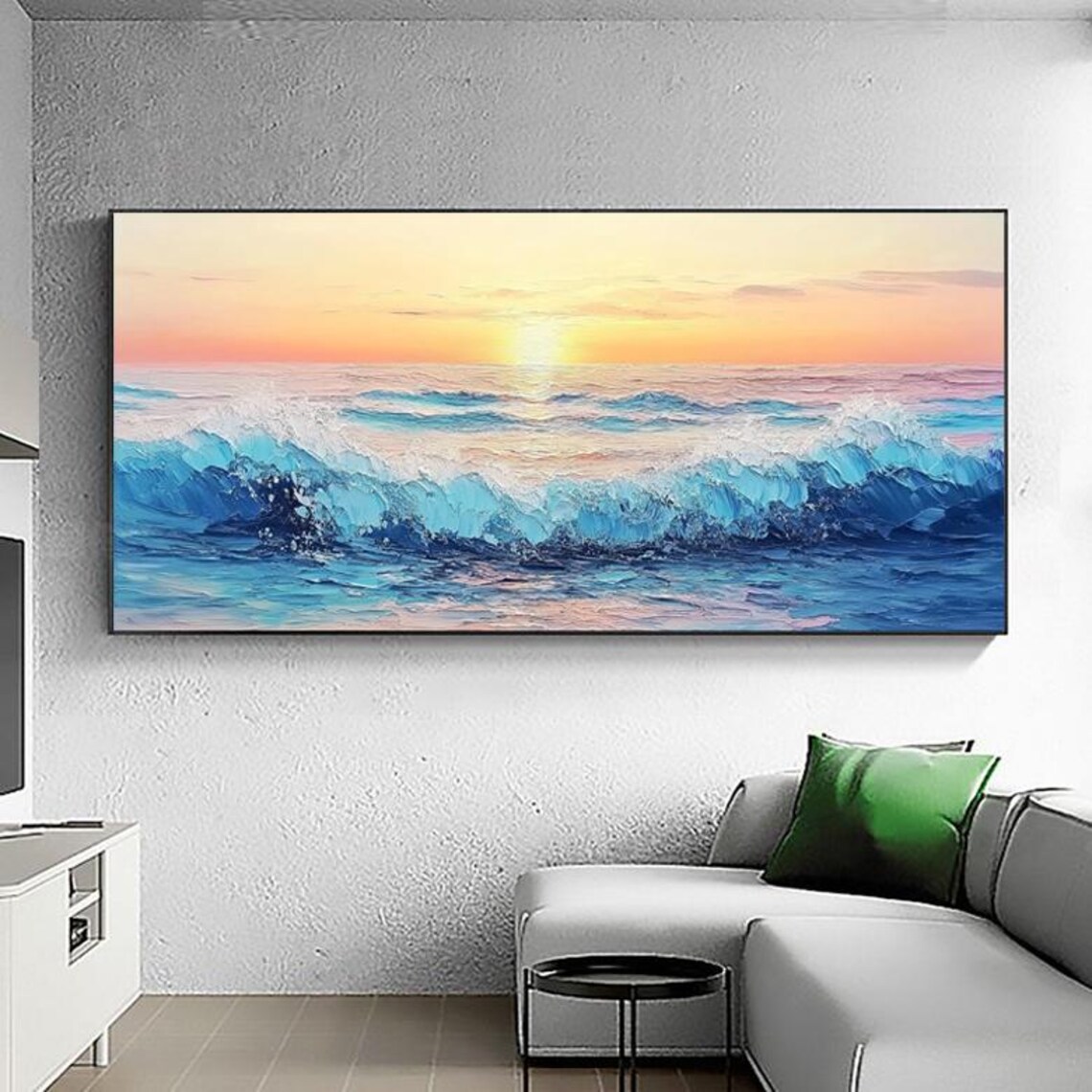 Turquoise Ocean Sunrise Waves Abstract Seascape Painting Poster - Image 6