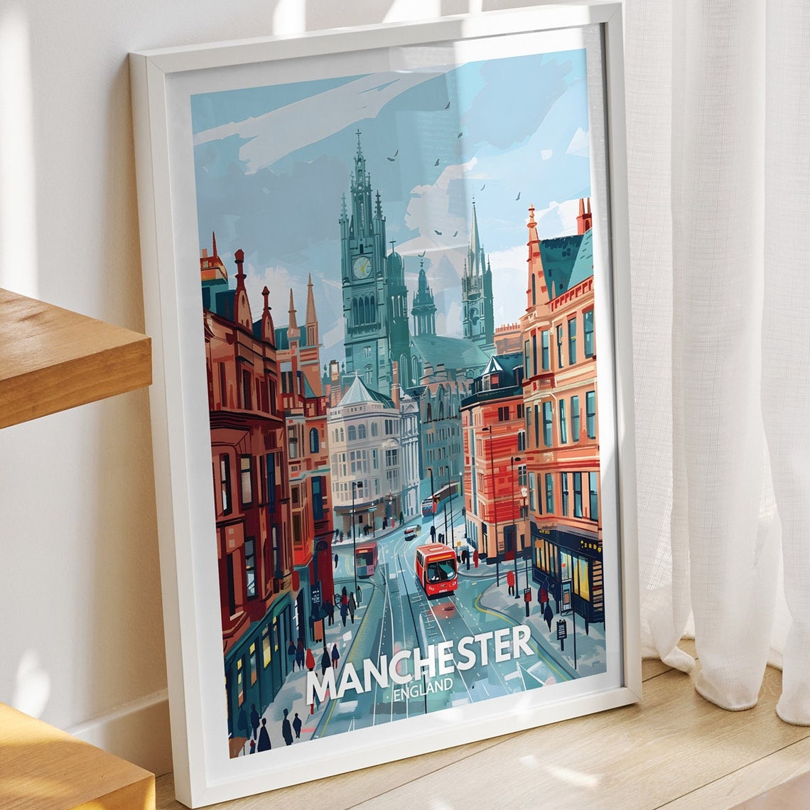 Manchester Travel Print England Manchester Art Poster England Travel Poster United Kingdom Wall Art English Art Decor