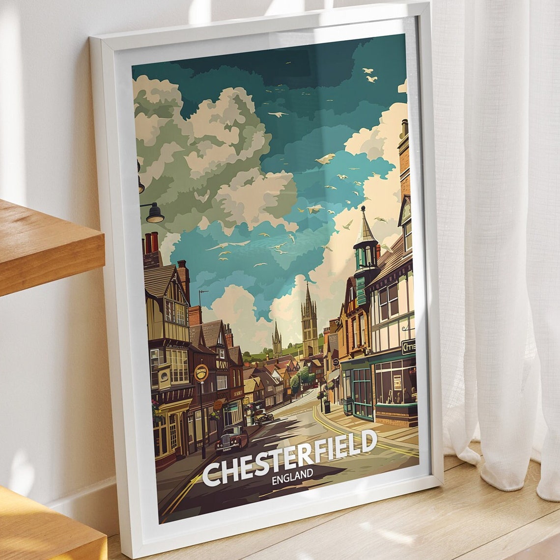 Chesterfield Art Print England Chesterfield Art Poster England Travel Poster United Kingdom Wall Art English Art Decor