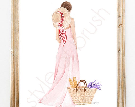 Summer Fashion Illustration Straw Bag Illustration Fashion Wall Art