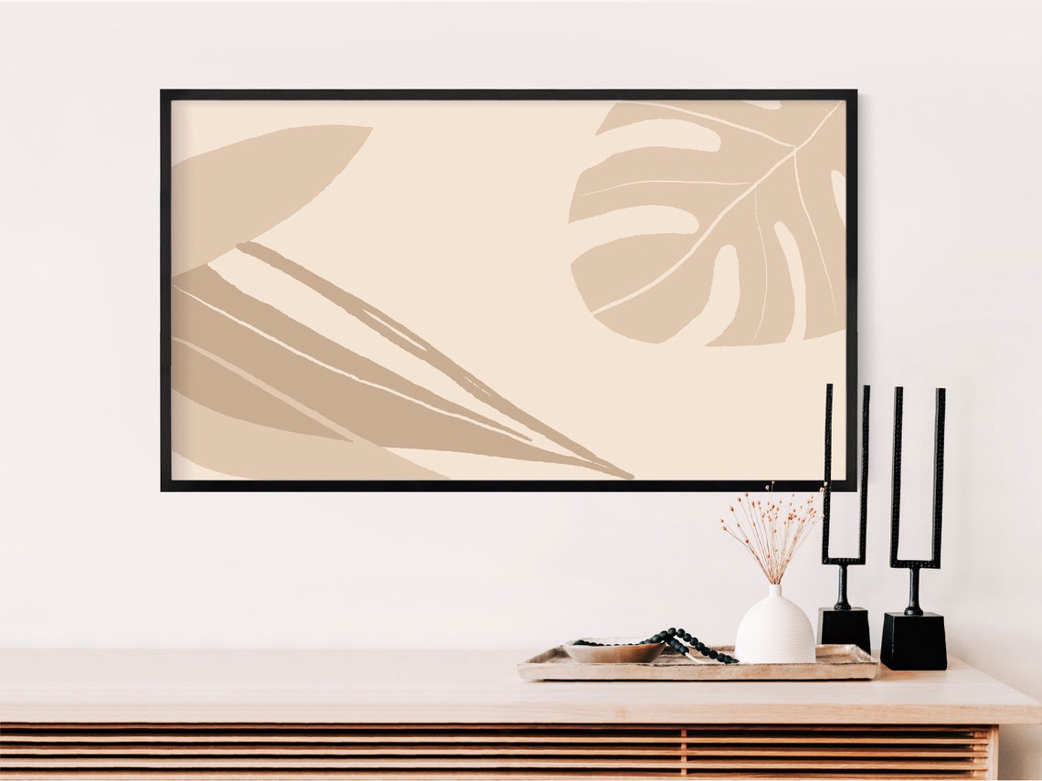 Abstract Monstera Leaf Beige Botanical Neutral Modern Art Poster - Image 2