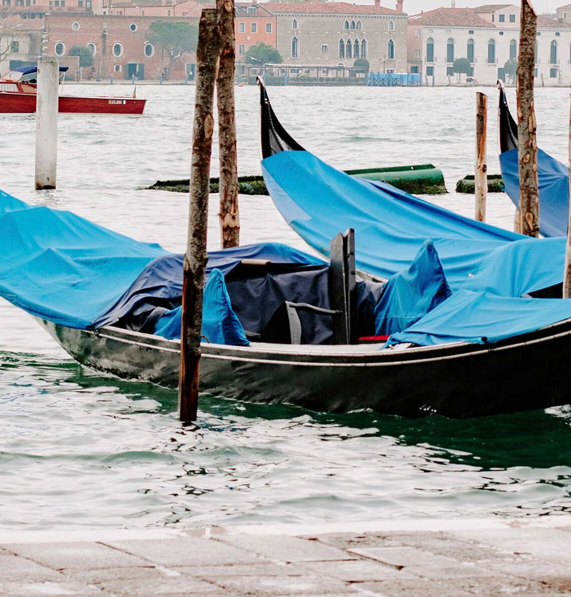 Venice Canal Gondolas With Blue Covers Travel Italy Grand Canal Poster - Image 2