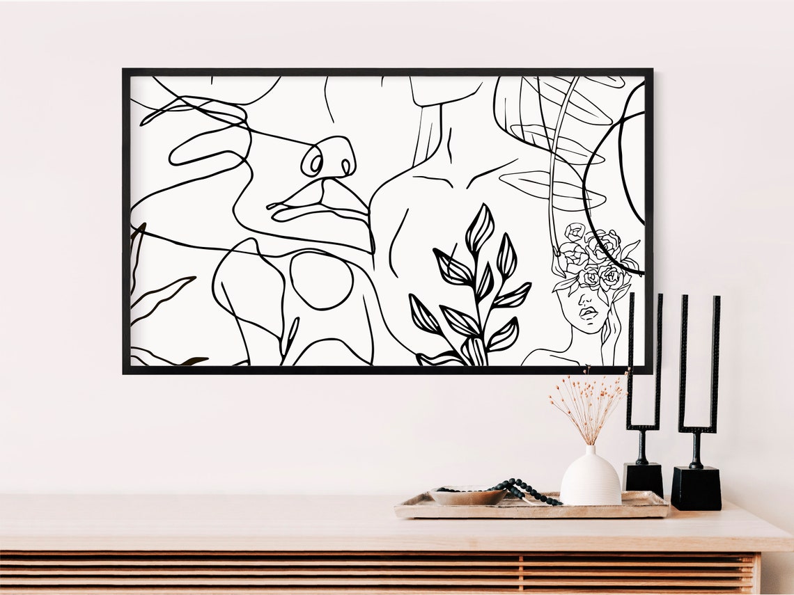 Abstract Botanical Line Art Female Face Floral Drawing Poster - Image 2