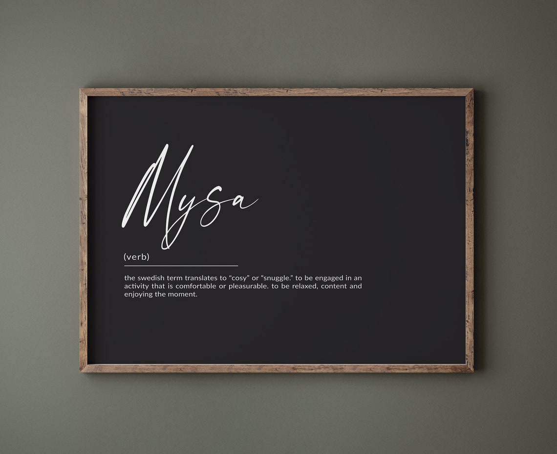 Mysa Swedish Word Definition Black Modern Typographic Art Poster