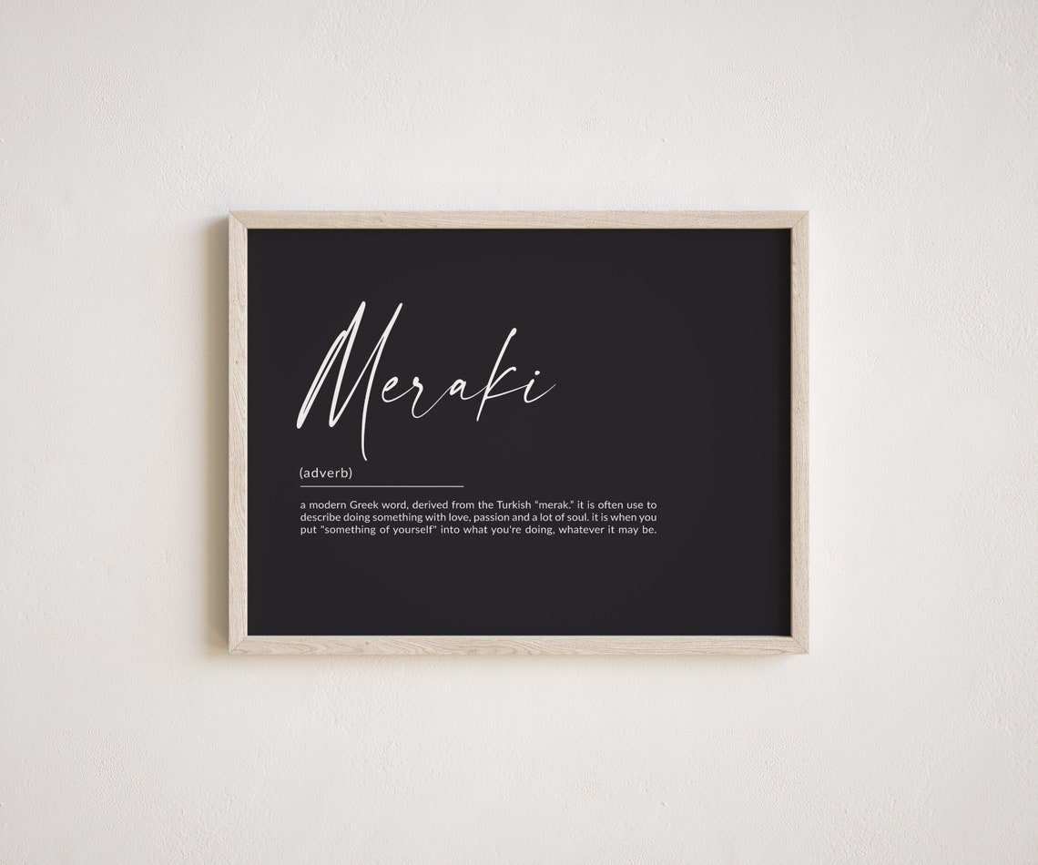 Meraki Adverb Definition Greek Word Passion Script Blackboard Print - Image 2