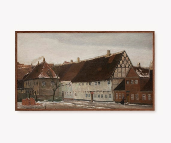 Frame Tv Art Vintage Farmhouse Painting Antique Farm Prints Moody Decor Dark Cottagecore Country