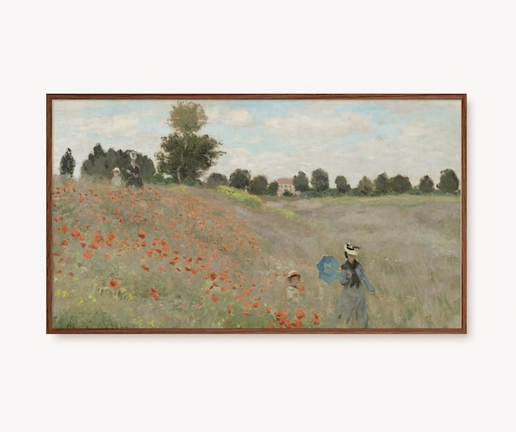 Spring Frame Tv Art Vintage Landscape Oil Painting Rustic Farmhouse Decor Art For Tv Monet Poppy Field Art