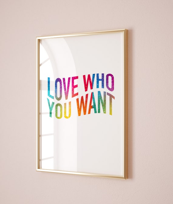 Love Who You Want Lgbt Poster Gay Pride Month Trendy Wavy Print Rainbow Retro Dorm College Apartment Decor Motivational Aesthetic Wall Art