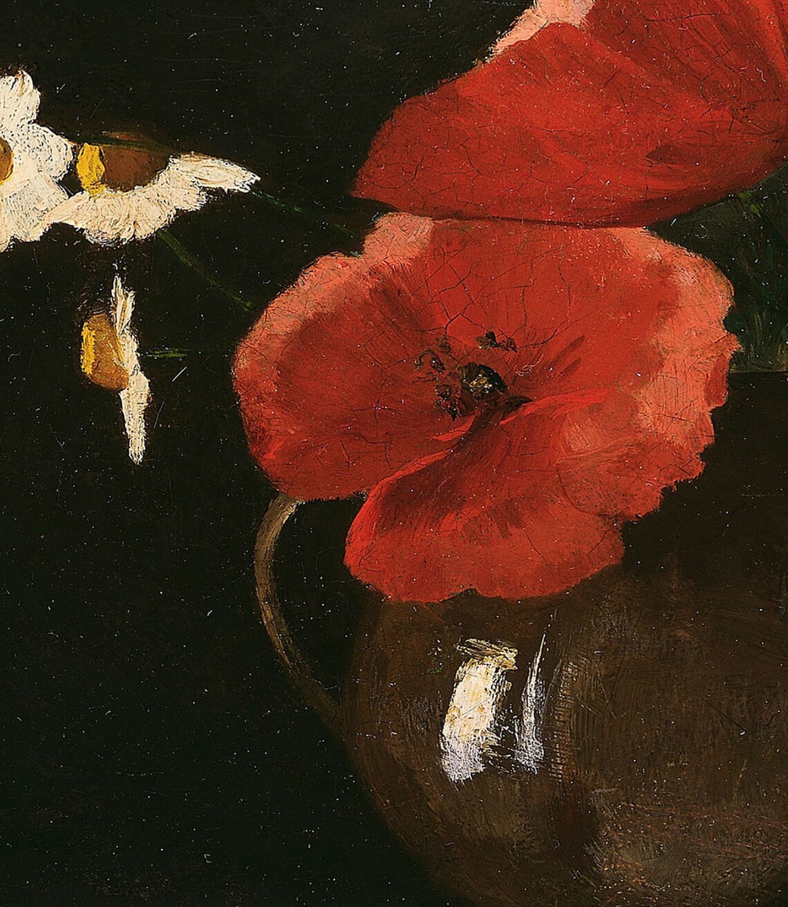 Red Poppies and Daisies Moody Vintage Floral Still Life Poster - Image 2