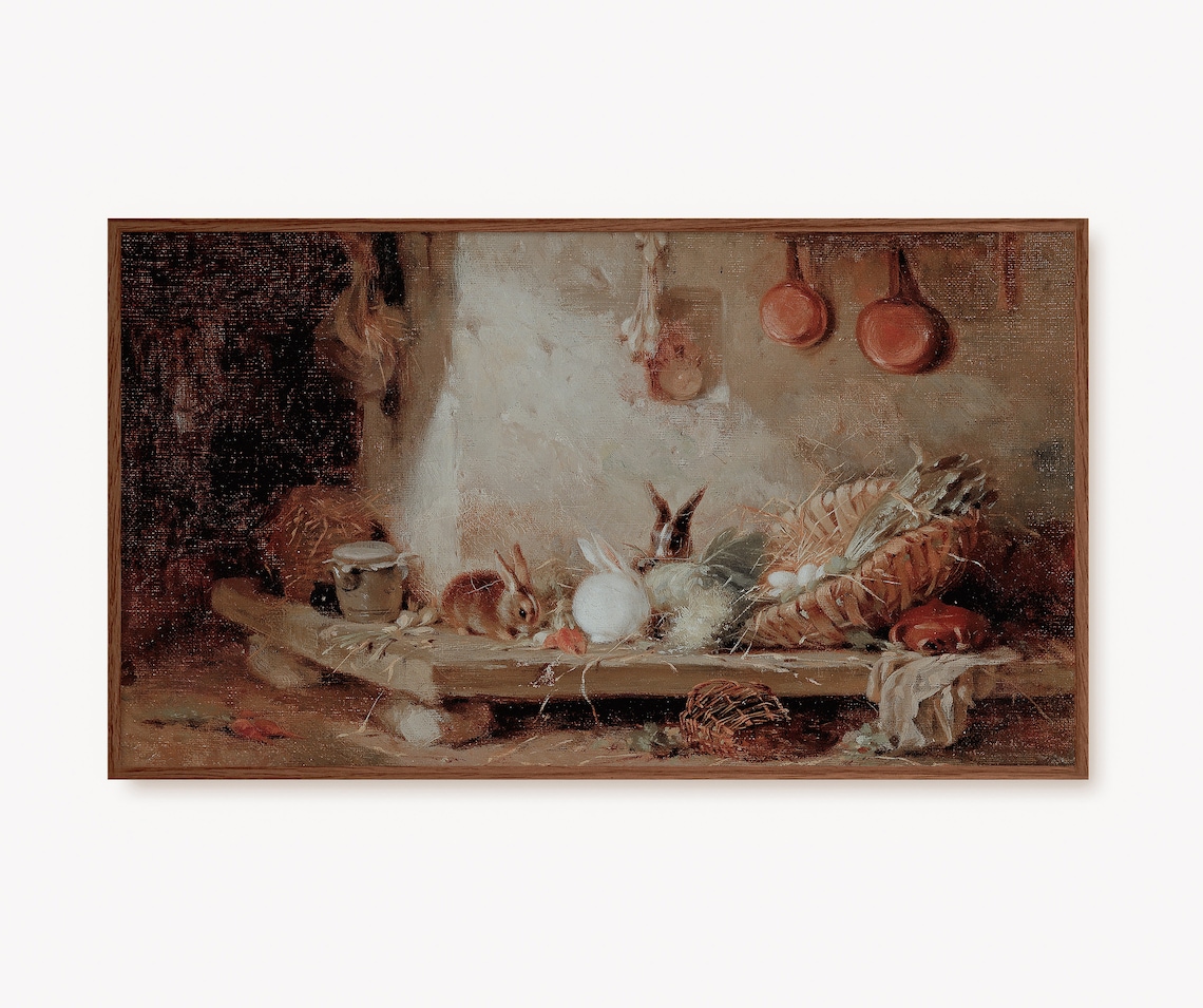 Vintage Easter Bunny Art Print, Spring Kitchen Decor