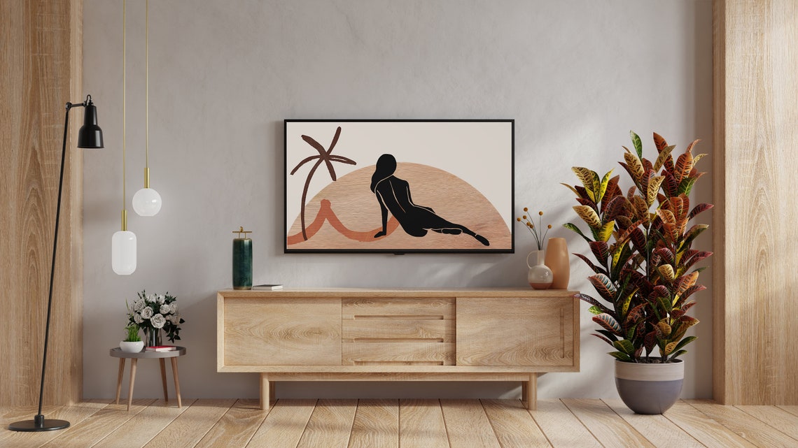 Boho Abstract Woman Silhouette Sunset Beach Palm Modern Art Poster - Image 2