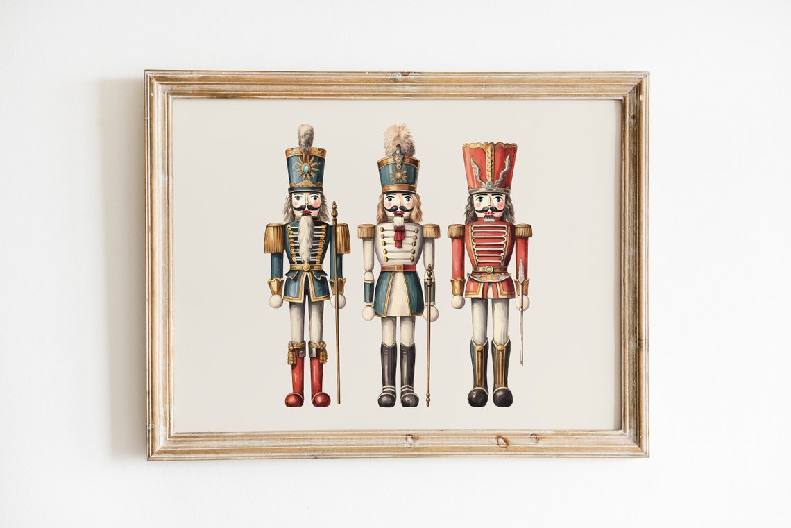 Navy White Red Christmas Nutcracker Trio Classic Holiday Print