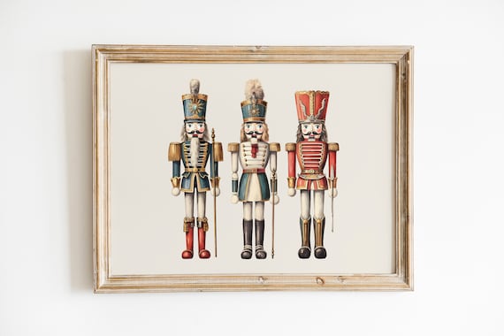 Navy White Red Christmas Nutcracker Trio Classic Holiday Print