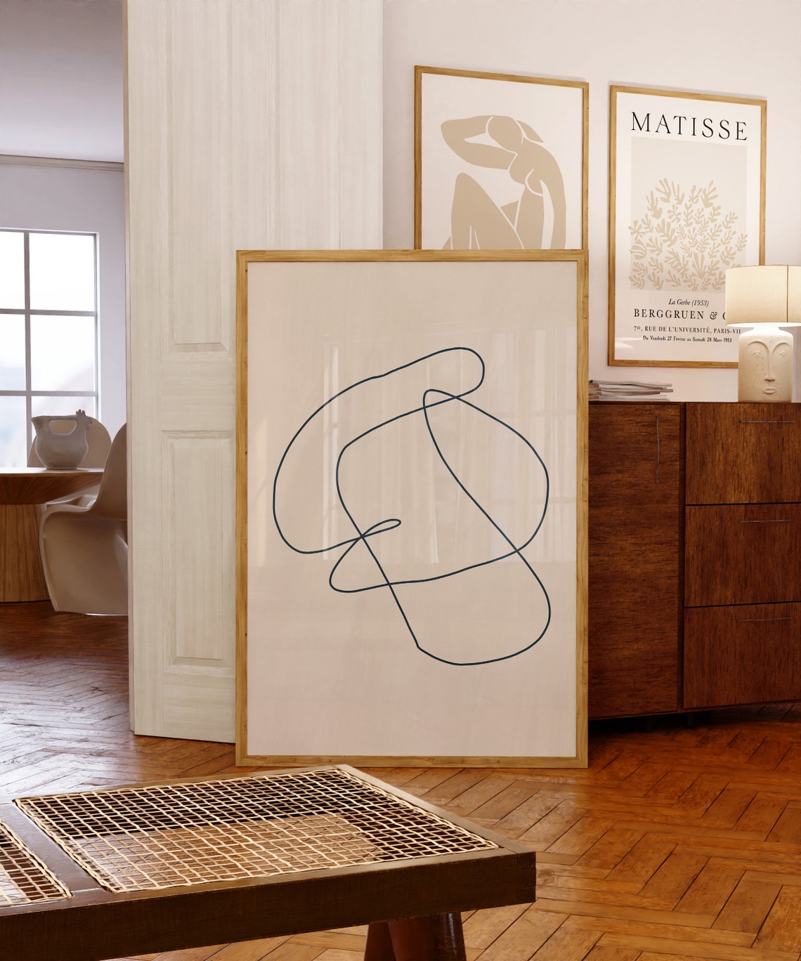 Abstract Continuous Line Drawing Neutral Minimalist Scribble Poster