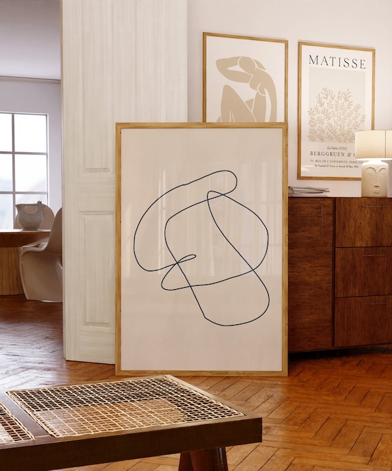Abstract Line Art Neutral Minimalist Wall Art Minimal Fine Line Drawing Scribble Print Modern Large Wall Decor