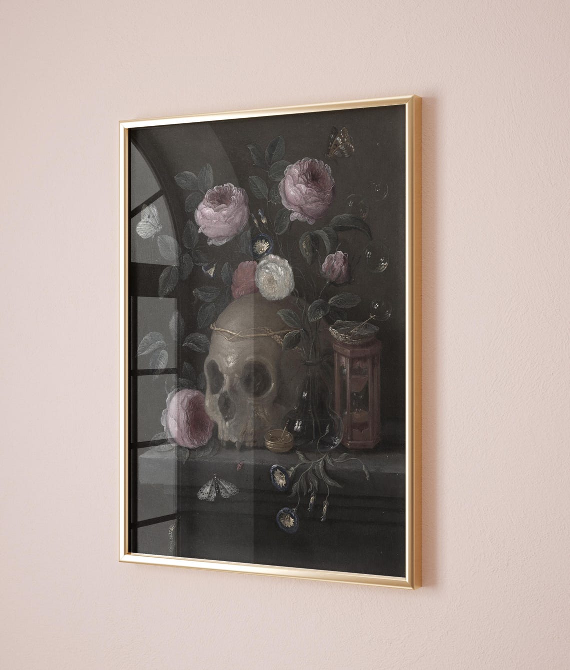 Gothic Vanitas Skull with Roses Dark Academia Still Life Poster