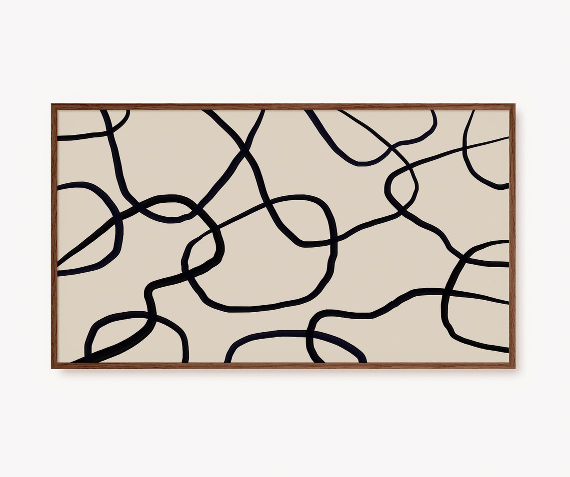 Modern Abstract Black Line Squiggle Art on Cream Background Poster