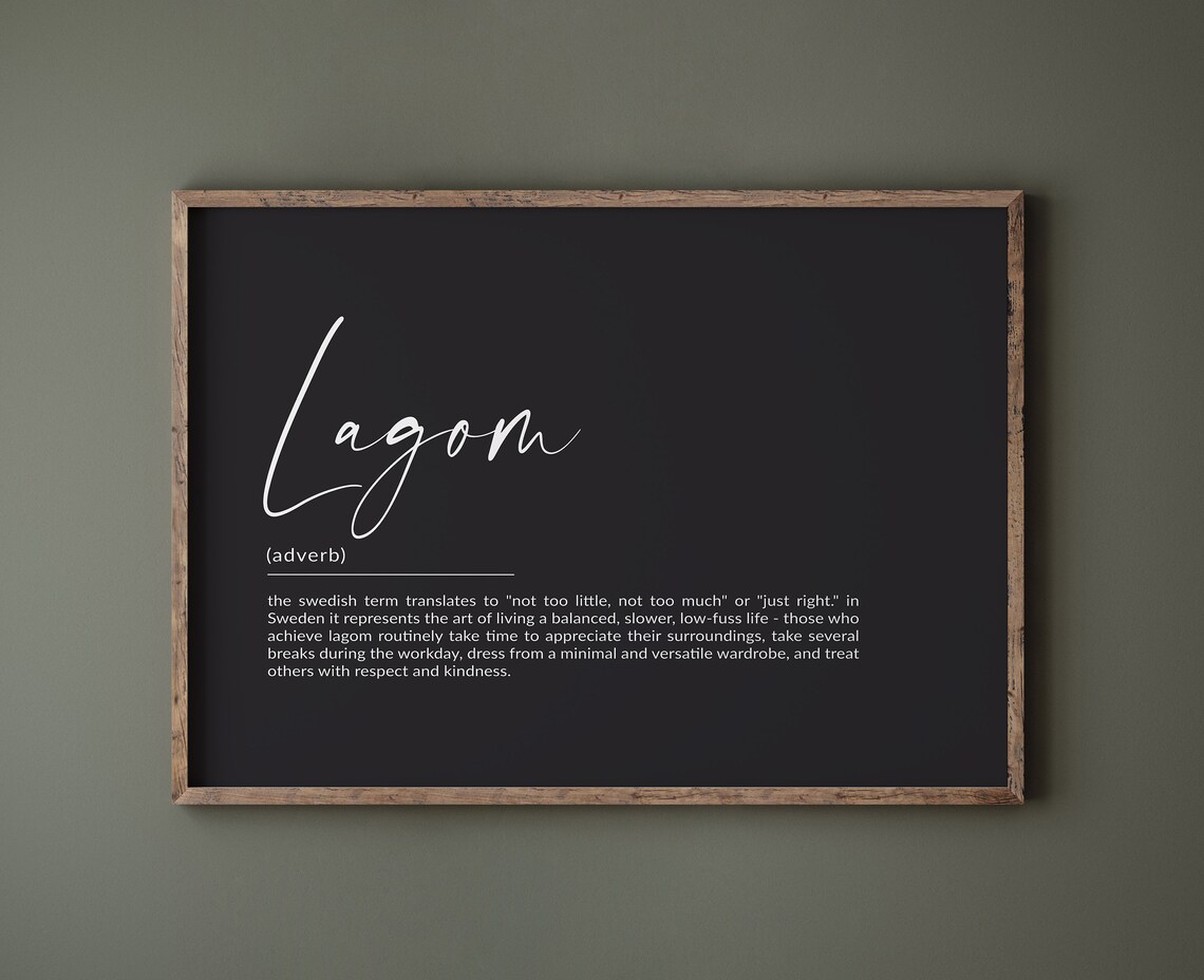 Lagom Definition Poster, Scandinavian Quote Art Print