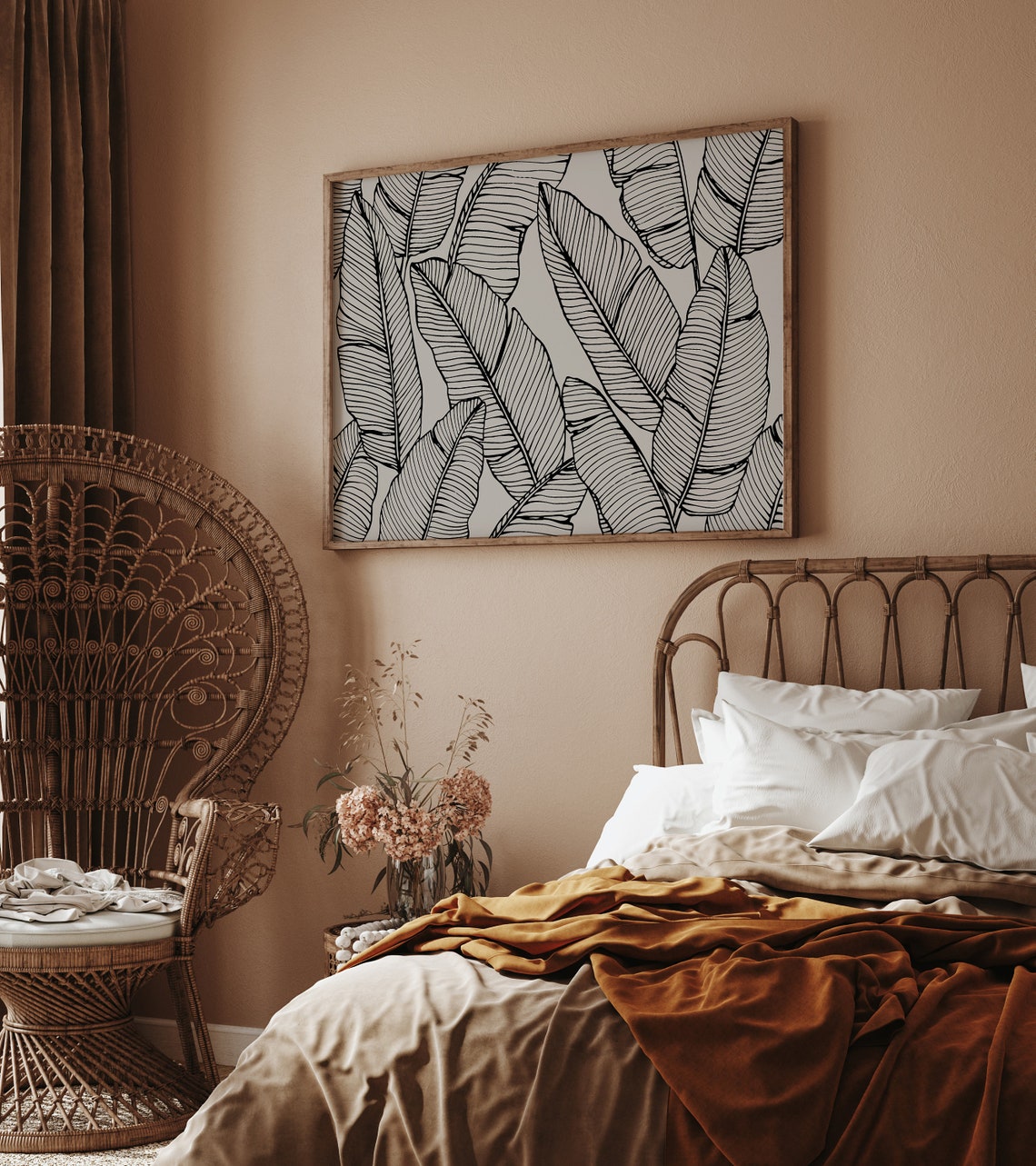 Neutral Abstract Banana Leaf Line Art Botanical Frame Tv Art Poster - Image 2