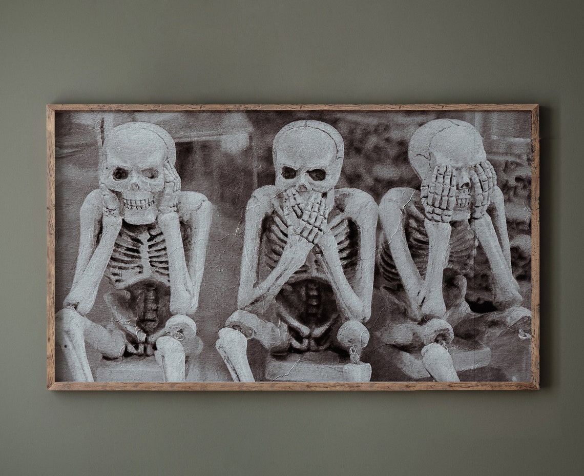 Three Skeletons Hear See Speak No Evil Funny Gothic Art Poster - Image 2