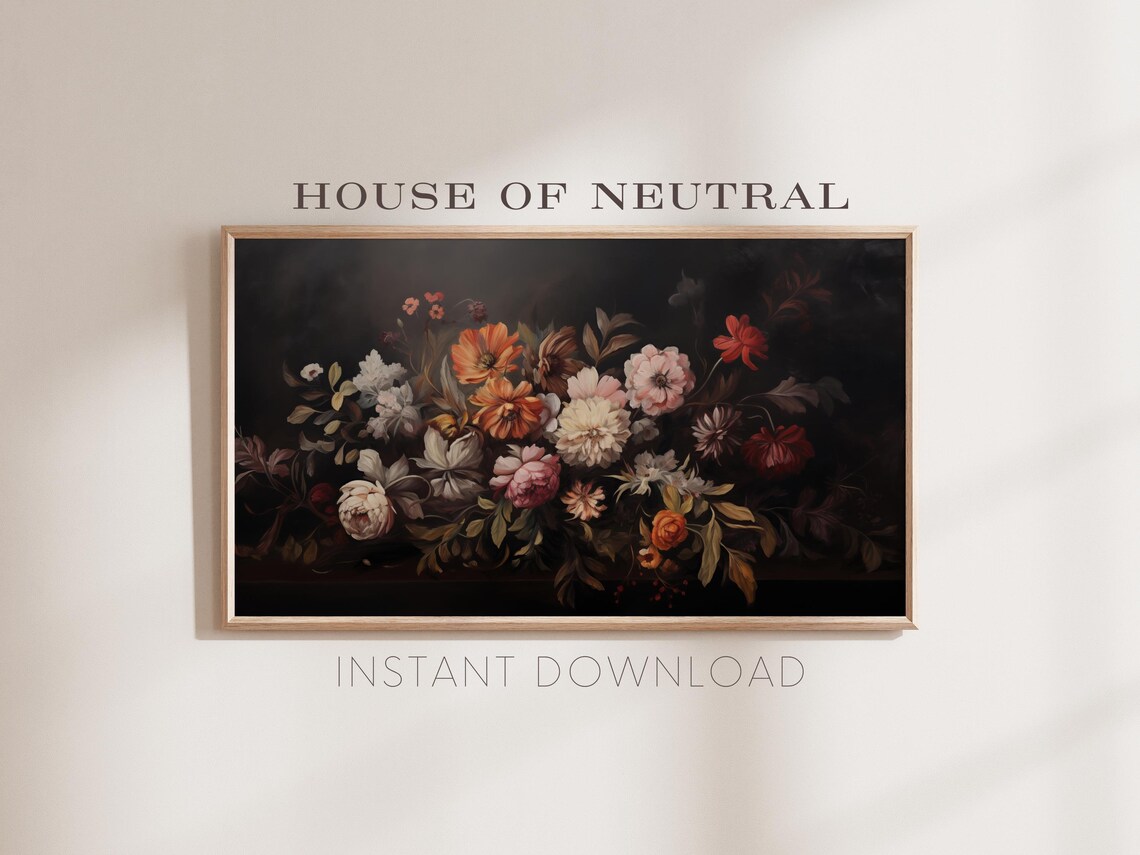 Fall Floral Dark Moody Flower Painting, Vintage Art Print - Image 2