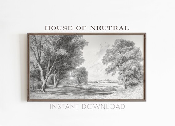 Frame Tv Art 19th Century English Countryside Sketch Vintage Trees Black White Nature Drawing 169 Ratio Tv59