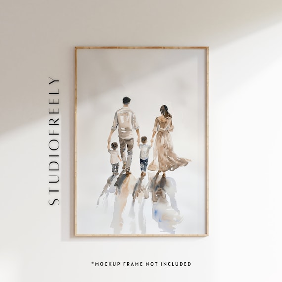 Watercolor Family Walking Art Print Modern Minimalist Wall Decor For Sentimental Homes