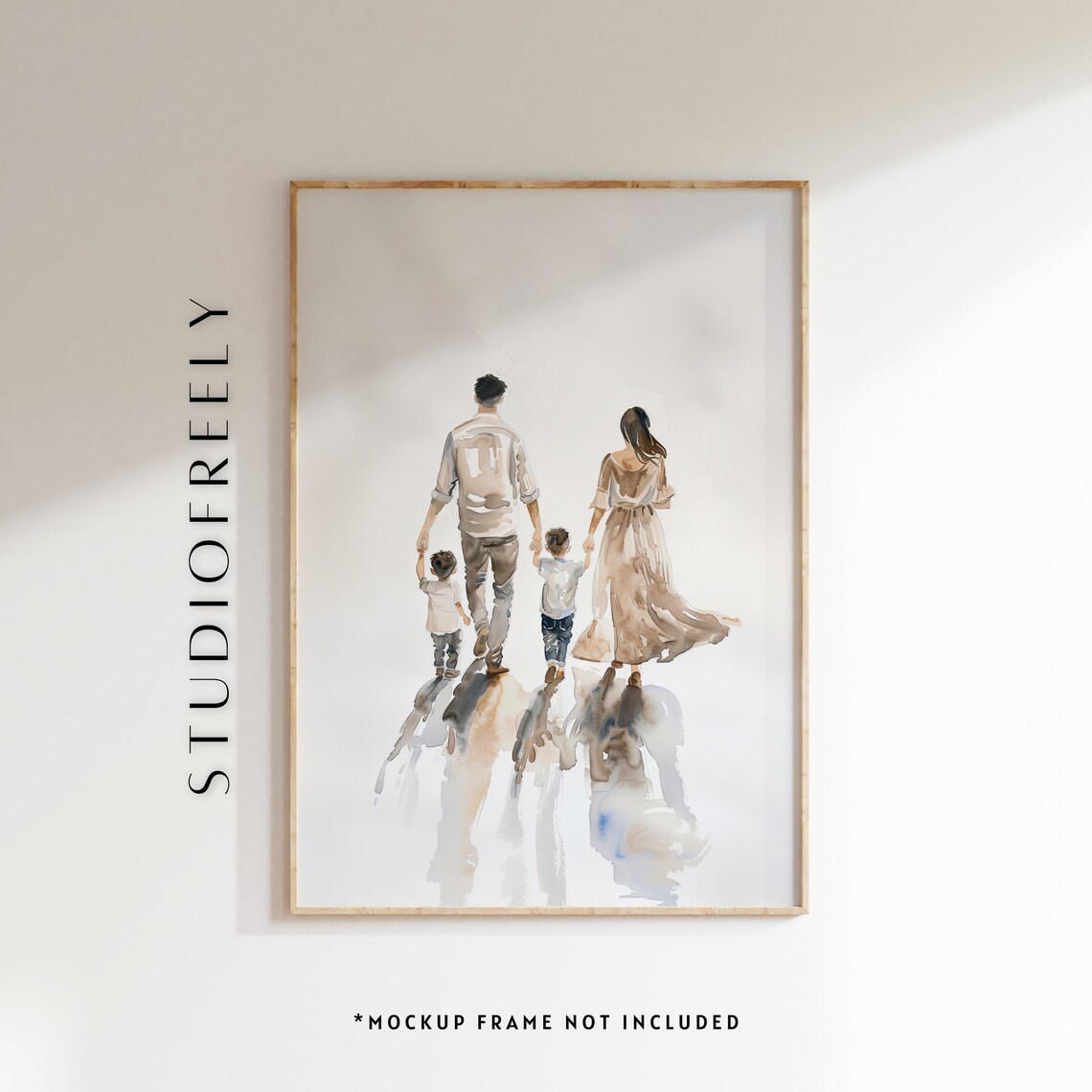 Watercolor Family Walking Together Parents Children Art Poster