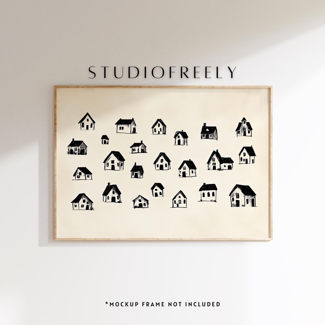 Minimalist House Sketch, Farmhouse Decor