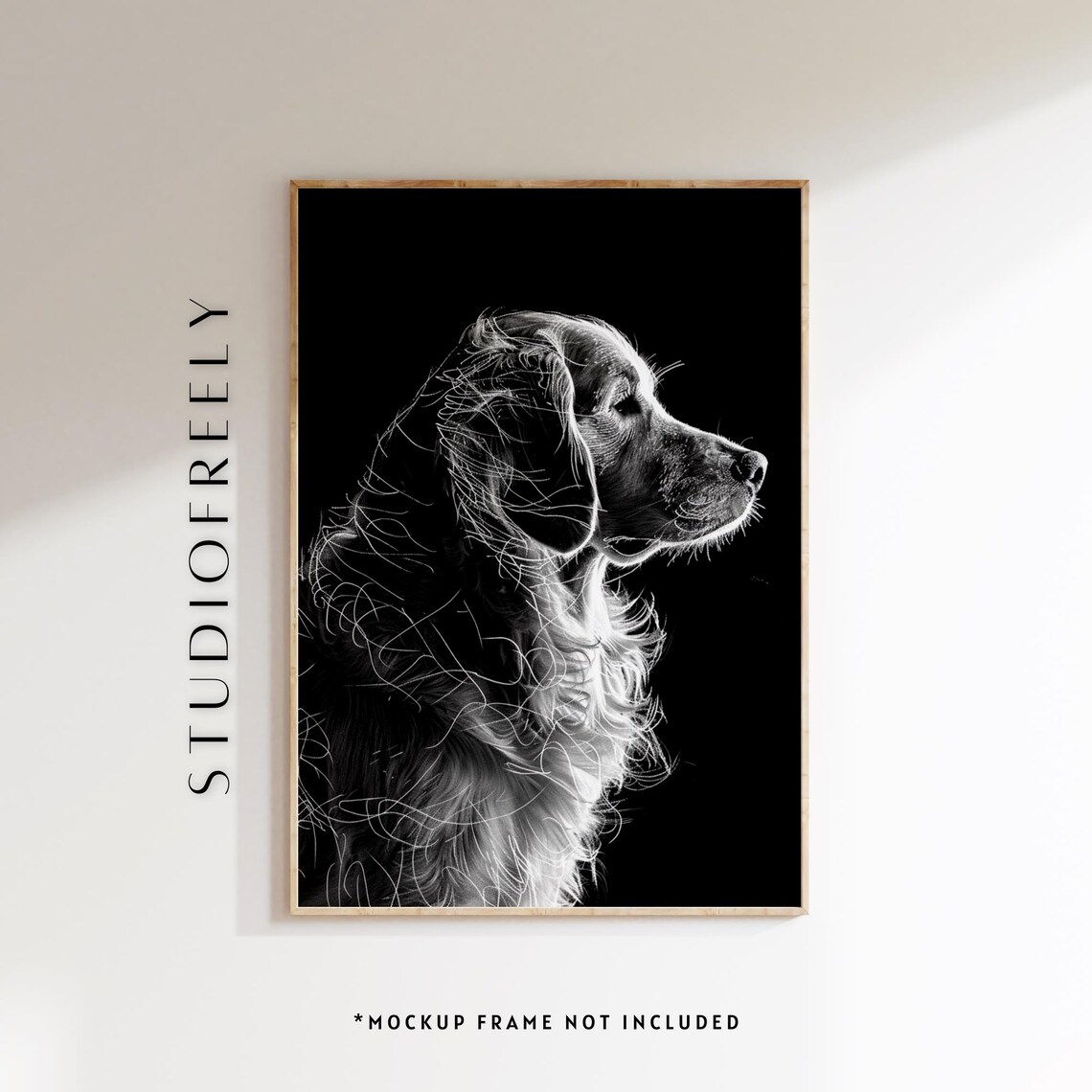 Golden Retriever Black and White Dog Portrait