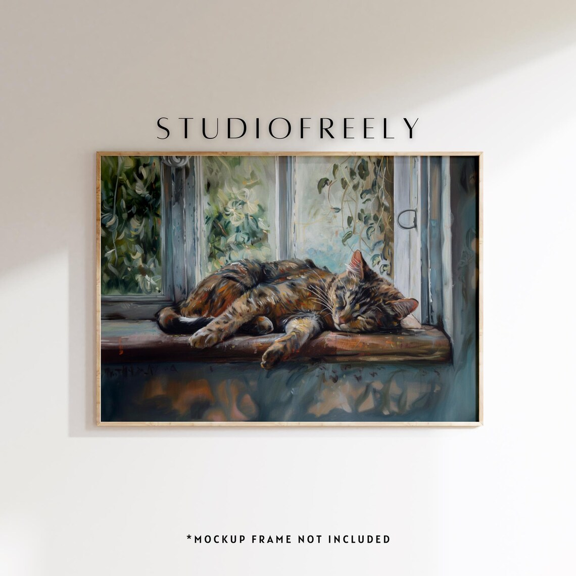 Tortoiseshell Cat Sleeping Tabby, Impressionist Oil Painting