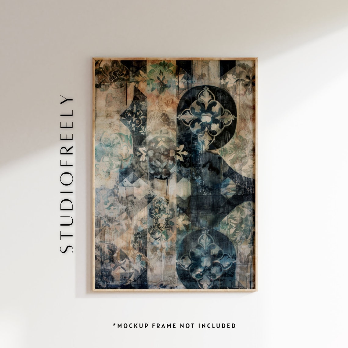Deep Blue Overdyed Textile Pattern Vintage Abstract Wall Art