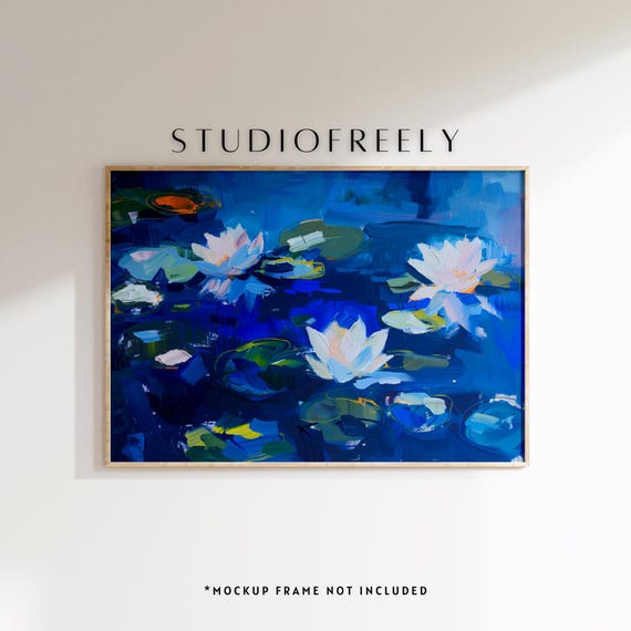 Abstract Water Lilies Oil Painting Tranquil Blue Pond File