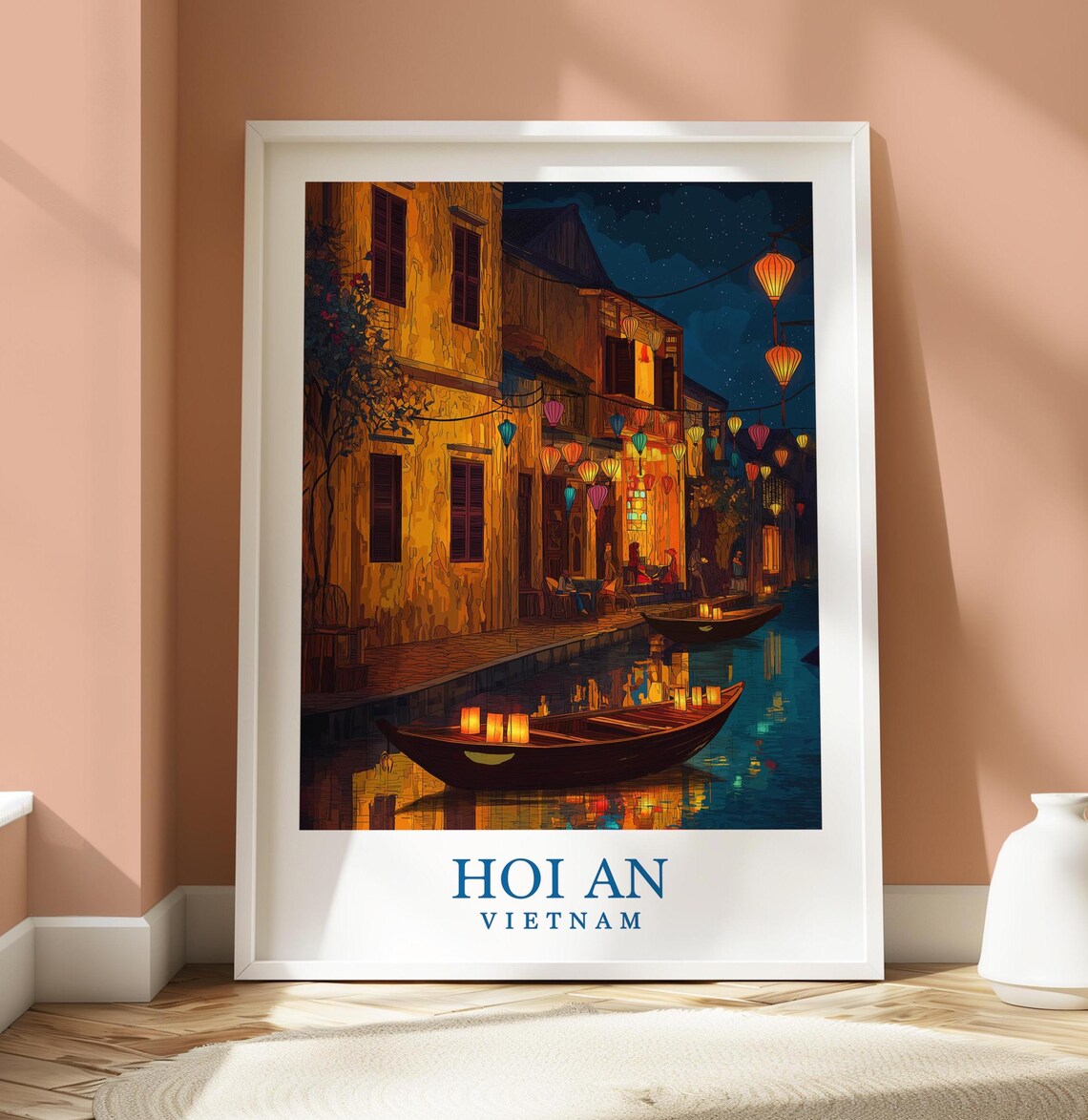 Hoi An Night Lantern Canal Vietnam Travel Poster Asian River Wall Decor